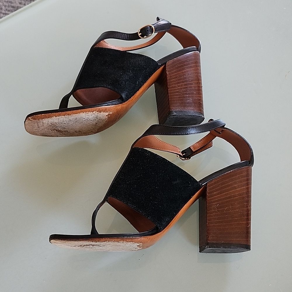 Celine Crosta T Strap Block Heel Sandals Sculptural Edgy Chic Size 37 US Size 7 - Picture 8 of 11